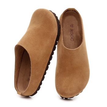 Rutschfeste Leder-Clogs, Sandalen mit Korkfußbett, bequeme Pantoletten mit Fußgewölbeunterstützung