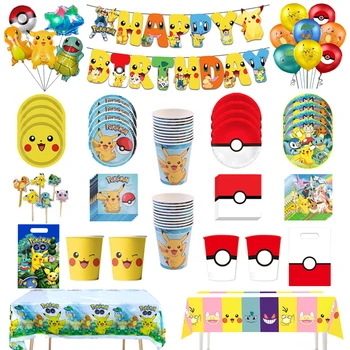 Pokemon Geburtstag Party Dekoration Pikachu Einweg Geschirr Tasse Serviette Platte Tischdecke Baby Dusche