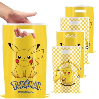 Pokémon-Themen-Geburtstagsgeschenktüten aus Kunststoff mit Griffen, geeignet für Partygeschenke und Giveaways