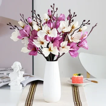 5 Gabeln 20 Kopf künstliche Magnolienblume für Zuhause Wohnzimmer Tischdekoration Braut Hochzeit Party