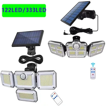1 PACK Außenleuchte mit Bewegungsmelder, 4-Kopf-Solarlicht, 122 LED-Solarlicht, Flutlichter, 3000 Lumen, 270 °