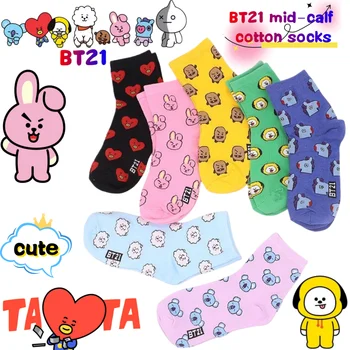 BT21 Koya RJ Cooky Shooky Tata Wadenlange Socken, kreativer, modischer Anime-Cartoon-Print, Paar-Herbst