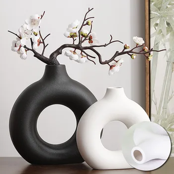 Flache, minimalistische, einfache Vase, Donut-Form, einzelner Blumentopf, Zuhause, Hochzeit, Dekoration, hohle
