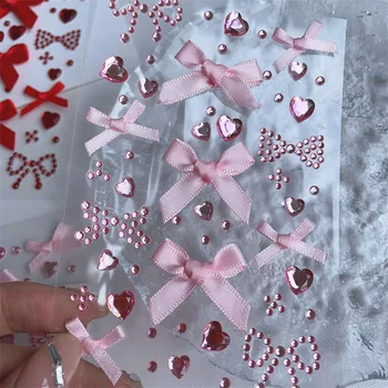 DIY Dekor Kpop Fotokarte Aufkleber 3D Stereo Bogen Herz Stil Scrapbook Journal Sticker Nette Rosa Rot Farbe