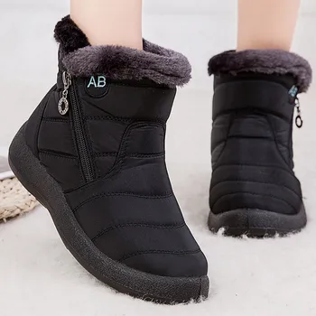 Damenstiefel Damen Stiefeletten mit Fell Winterschuhe Damen Low Heels Winterstiefel Schnee Wasserdicht Botas
