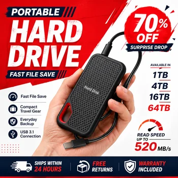 Tragbare 2TB Externe SSD-Festplatte USB 3.1 Typ-C Schneller Speicher für Laptop/Mac/PC Kompaktes Design