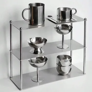 Modernes Edelstahlregal 2/3 Ebenen Minimalistisches Aufbewahrungsregal Tassen- und Kosmetikregal Küchenzubehör