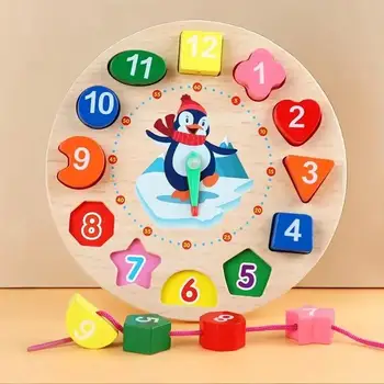 Holzklötze, Puzzle, Form, Zahlen, Farbsortierung, Uhr, Montessori-Spielzeug für Kinder, frühe Bildung