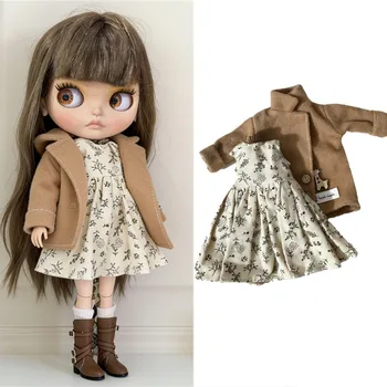 Blythe Puppe Outfit Kleidung Prinzessin Spitze Maid Rock Set Nette Plaid Hosen Vintage Kleid Kleidung OB24