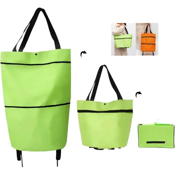 2-in-1 faltbarer Roll-Einkaufstrolley, wasserdichte tragbare Handtasche mit Rädern, wiederverwendbare