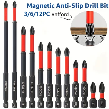 Magnetisches rutschfestes Bohrer-Set, 3/6/12-teilig, S2-Stahl, Kreuzschlitz- und Schlagbohrer, geeignet