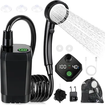 Tragbare Dusche für Camping, 6000 mAh, wiederaufladbare Campingdusche mit Duschkopf, intelligente LED-Anzeige