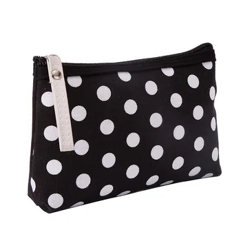 Weiche Leinwand Dot Print Frauen Nette Kosmetik Tasche Toilettenartikel Organizer Tragbare Make-Up Taschen