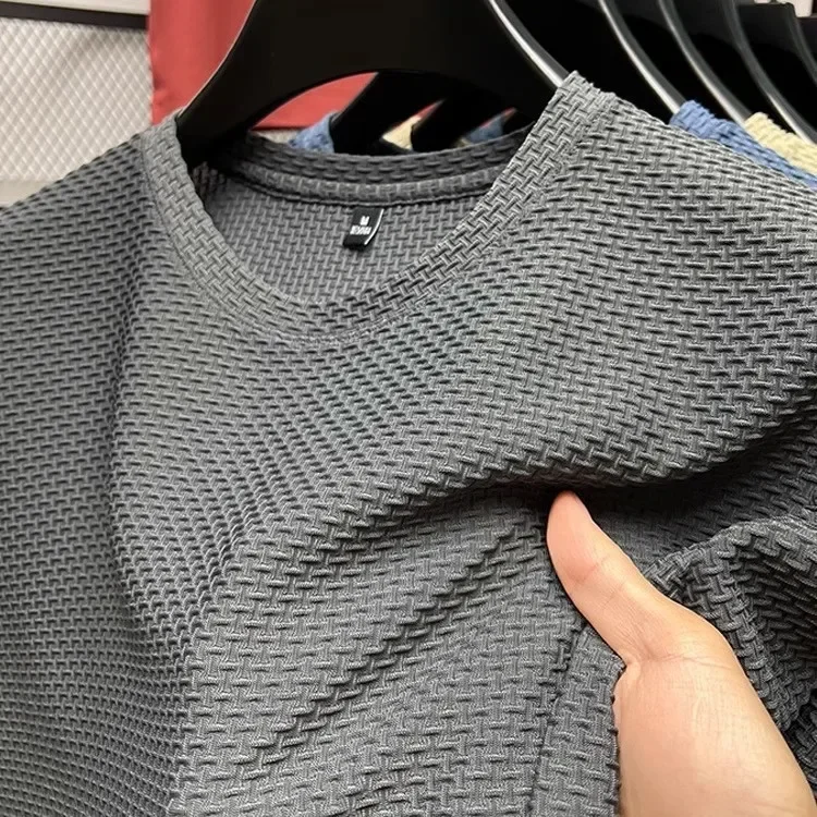 Herren Kurzarm Mesh Bambus Eisseide T-Shirt Lässig Vielseitig – Bild 5