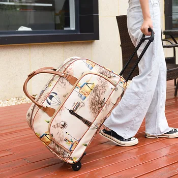 Große Kapazität Frauen Reise Koffer Trolley Taschen Rollen Tasche Oxford Wasserdichte Roll Gepäck Reisetasche
