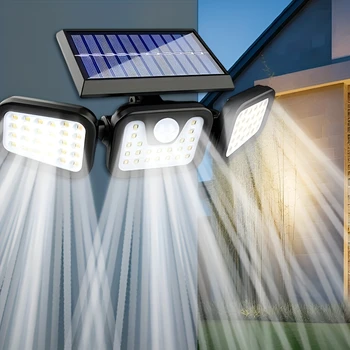 Solar-LED-Wandleuchte | Dreiköpfige Außenbeleuchtung | IP55 | Solarbetrieben mit Bewegungssensor | Langlebige