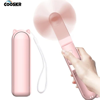 Mini Handventilator mit Powerbank, 2000 mAh, 3 Stufen, faltbar
