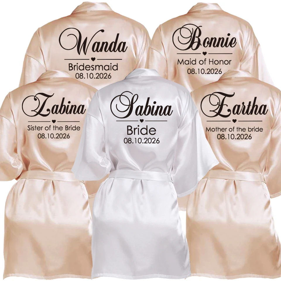 Personalisierter Name Datum Hochzeit Bademantel Kunstseide