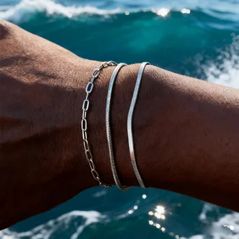 Dünnes Kettenarmband für Herren, nie verblassendes verstellbares Armband aus Edelstahl (3 Stück)