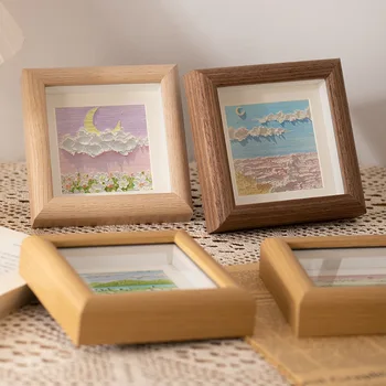 Ölgemälde Stick Bilderrahmen Pendeltisch Mini quadratischer hohler Bilderrahmen Holz DIY Rahmen Fotorahmen