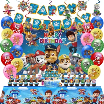 Paw Patrol-Geburtstagsdekorations-Set, Latex-Luftballons, hängende Wirbel, Banner, Hintergrund (66 Stück)