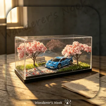 1:64 Kirschblüten-Diorama Automodell Mini-Szenerie Acryl-Vitrine Desktop-Mini-Ornament Sammlerstück Geschenk