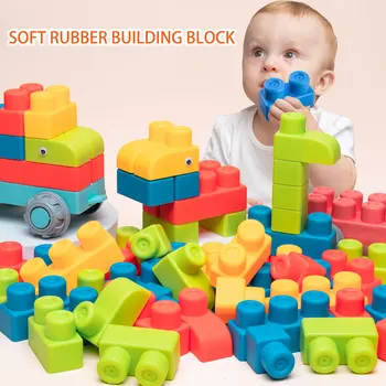 Große Partikel können weiche Gummi-Bausteine für die Früherziehung von Kindern, Puzzle, DIY-Montageblöcke