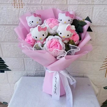 Hello Kitty Cartoon Plüschstrauß Anime Rose Blumen Puppe Zuhause Hochzeitsdekoration Weihnachten Valentinstag