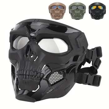 Winddichte Vollgesichts-Schädelmaske - farbige Schutzbrille, Skelett-Design, perfekt für Halloween, Tag der
