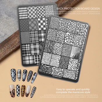 Nagelstempelplatte mit 30 Mustern, Karo-Geometrische Nagelkunst-Schablone, Metall-Stempelplatte