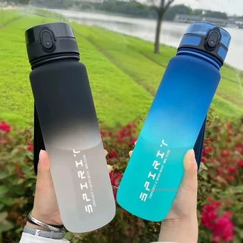 1-Liter-Sportwasserflasche mit großem Fassungsvermögen, auslaufsicher, bunter Kunststoffbecher, zum Trinken