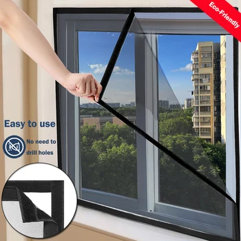 Schwarzes Fenster-Moskitonetz, selbstklebend, Anti-Mücken-Fenstergitter, Netz, Anti-Insekten-Luft-Tüll