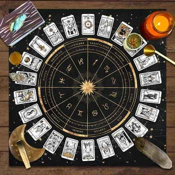 Tarot-Kartentischdecke, 12 Sternzeichen-Kartenspiel, Wahrsagekartenmatte, Brettspiel-Tischmatte