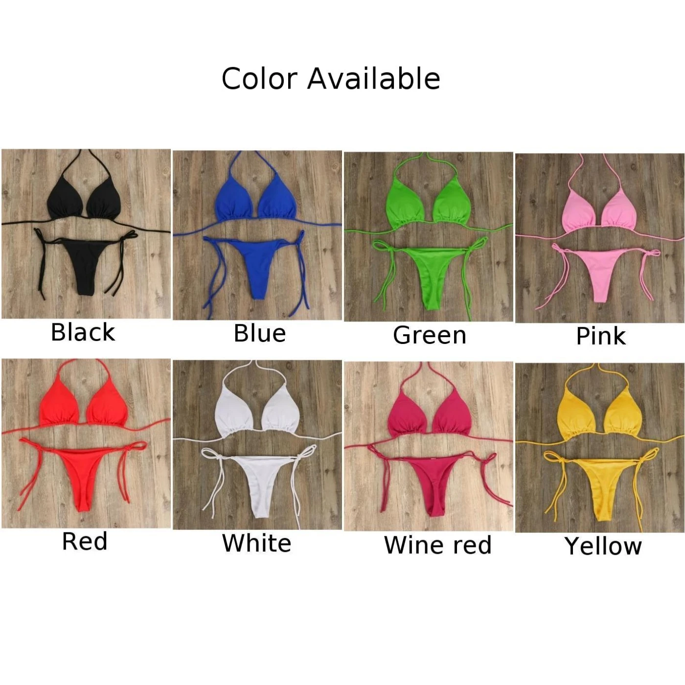 Frauen Krawatte Sexy Tanga Bikini Set Seite Badeanzug Bandage – Bild 4