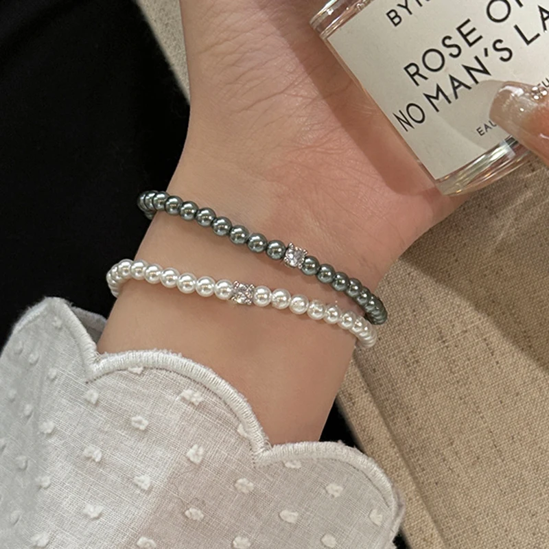 Französisches Retro-Einzel-Zirkon-Perlenarmband für Frauen – Bild 2