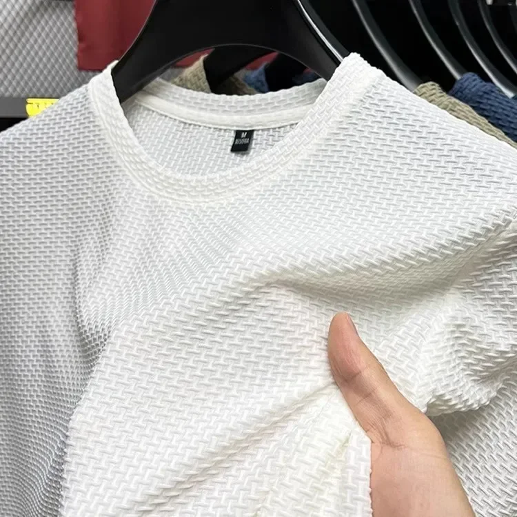 Herren Kurzarm Mesh Bambus Eisseide T-Shirt Lässig Vielseitig – Bild 3