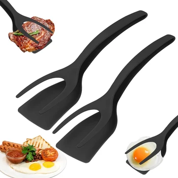 2-in-1-Griff-Flip-Spatel, Zange, Ei-Flipper-Spatel, Nylon, antihaftbeschichtet, Pfannkuchen, Fisch