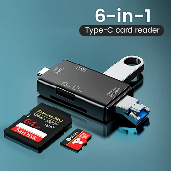 Multifunktions 6 in 1 otg SD-Kartenleser USB 2,0 Typ-C/TF/SD-Speicher karte Smart Card reader