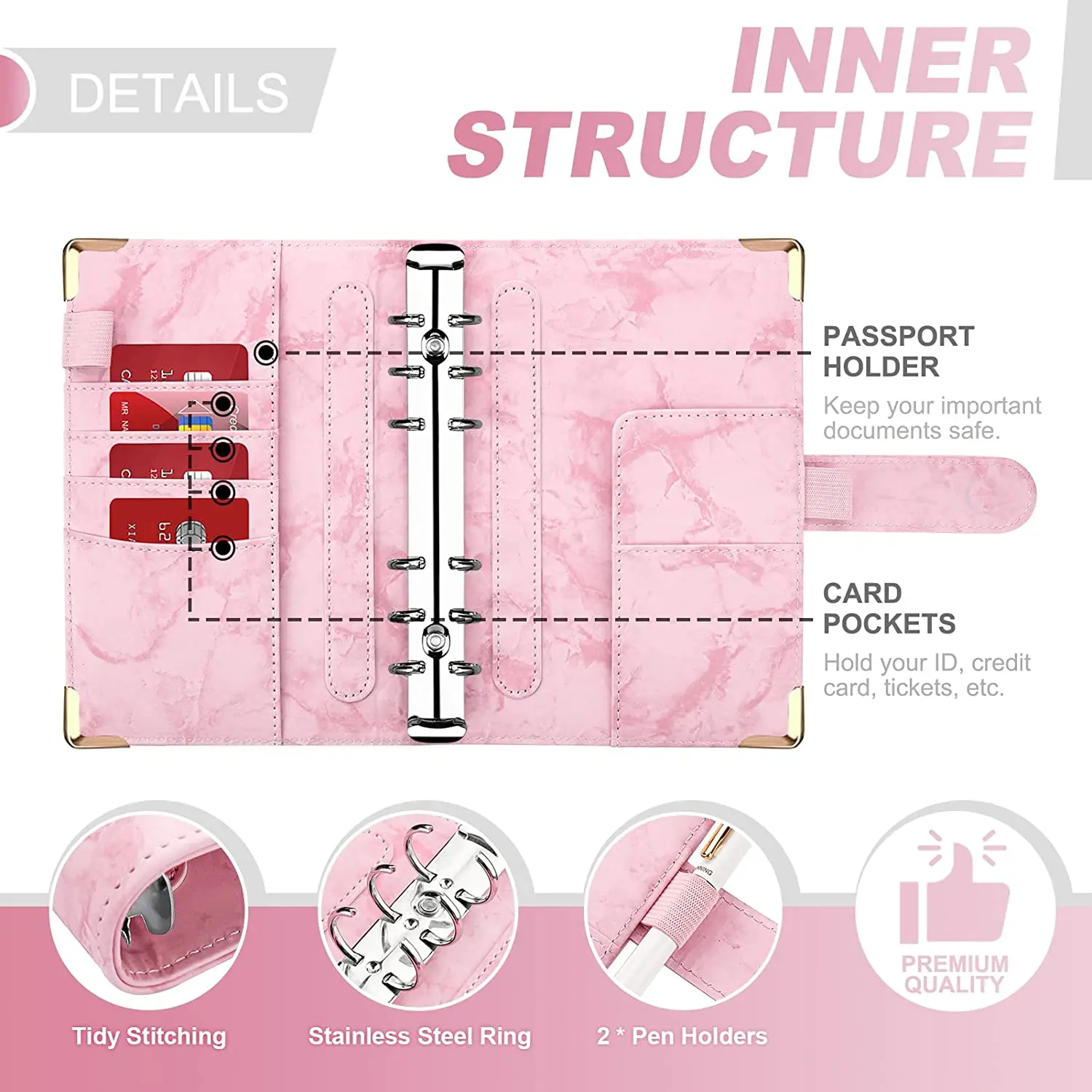 A6 Geldspar-Organizer, PU-Leder, Budget-Binder, Marmor – Bild 2