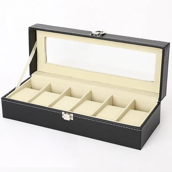 PU Leder Display Lagerung Sammlung Organizer uhr box Fall Mit Glas Top Slot Männer Uhr Halterung Display Box