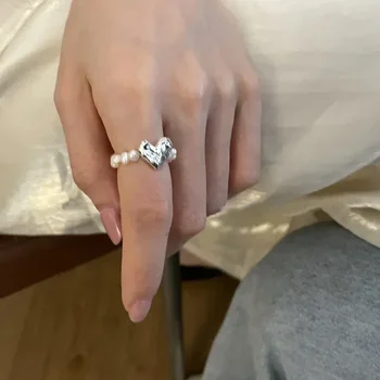 Imitation Perle Stretch Fingerringe für Frauen Mädchen koreanische Mode Sweet Heart Modeschmuck Accessoires