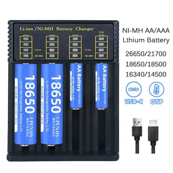 USB-Akku-Smart-Ladegerät 4 Steckplätze für 18650 21700 14500 3,7 V wiederaufladbare Lithium-Batterie für 1,2 V
