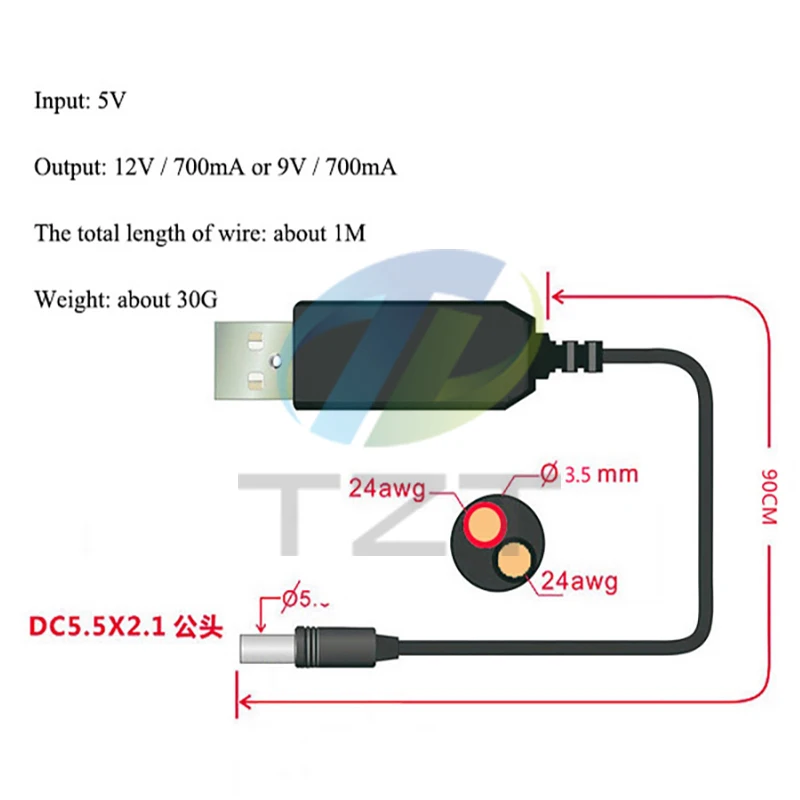 TZT 1/2PCS USB Power Boost Line DC 5V zu DC 9V / 12V Step UP – Bild 2