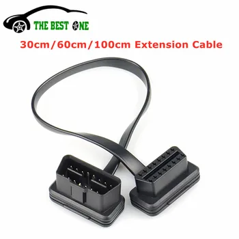 30/60/100 CM Flache + Dünne Als Nudel 16 Pin Buchse OBD OBDII 16 Pin Stecker auf Buchse Auto Scanner OBD2