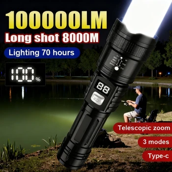 100000LM Superhelle Taschenlampe Wiederaufladbare LED-Fackel Langstrecken-Taktische Lampe für Outdoor