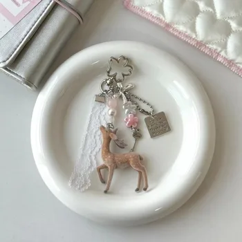 Niedlicher Tragbarer Hirsch-Schlüsselanhänger 11,5cm Länge Koreanischer Stil DIY Perlenanhänger
