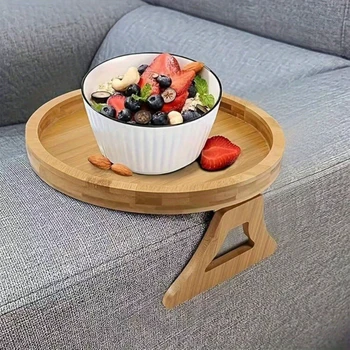 2025 Holzsofa-Armlehnen-Tablett, kreisförmiges Clip-on-Frühstückstablett, Heimgebrauch, faltbares