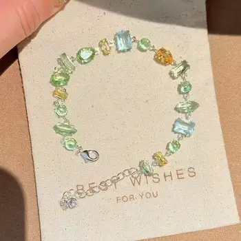Funkelnde Bunte Kristall-Armbänder für Frauen Koreanisches Zirkon-Metallketten-Armband Party-Schmuck
