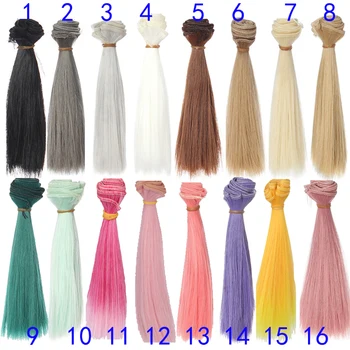Perücke Refires Bjd Haar 15 cm * 100 cm Schwarz Gold Braun Grün Rosa Farbe Gerade Perücke Haar für 1/3 1/4 BJD