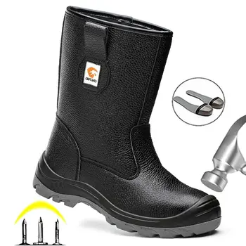 Sicherheitsschuhe für Herren, wasserdichte Sicherheitsstiefel, Arbeitsschuhe, schützende Lederstiefel